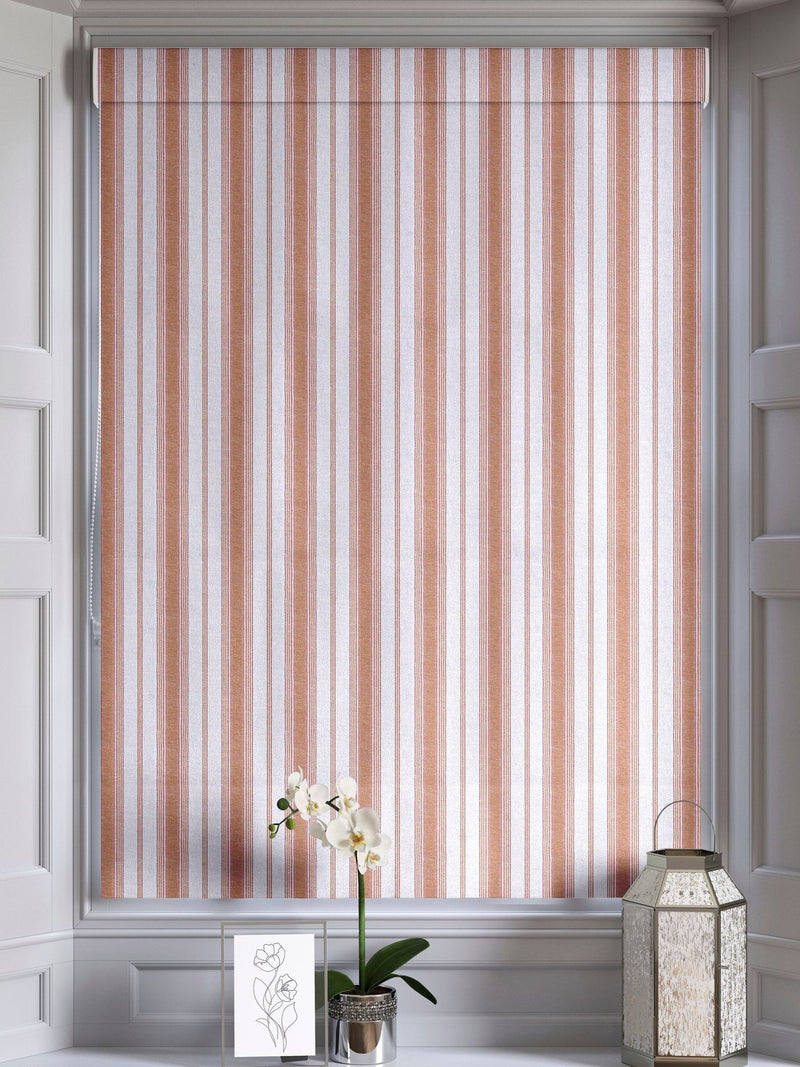Balthica orange striped embroidered Roman blind made to measure, imported from the UK