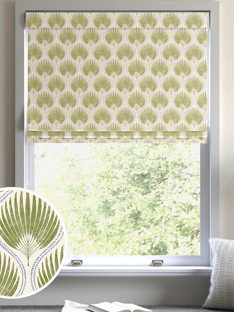 Poale Green Poale Roman blind with leafy cotton design, UK version