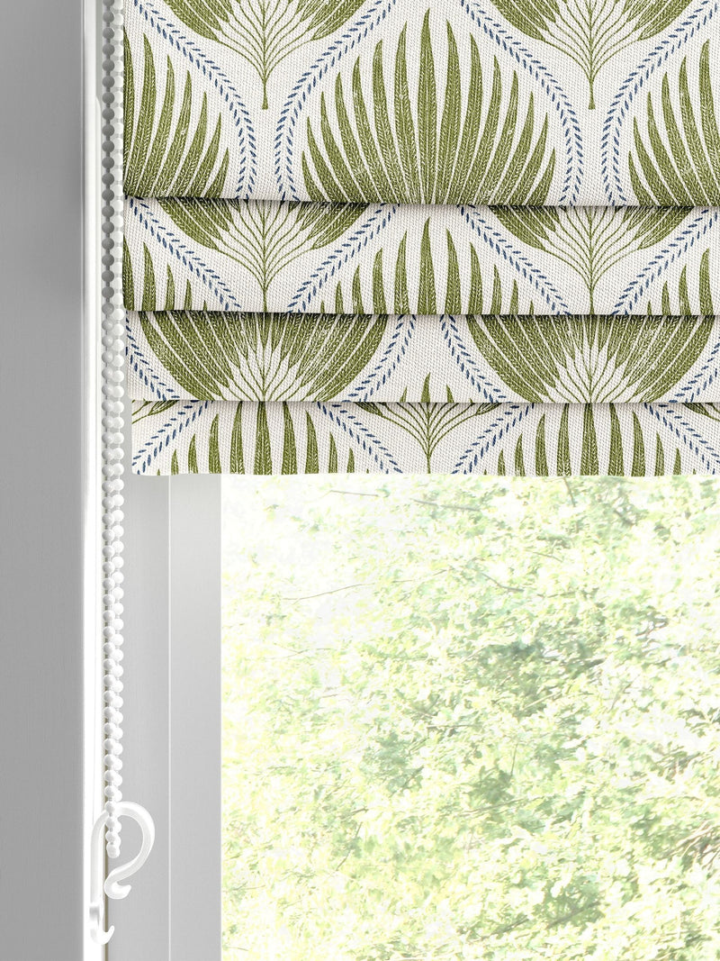 Poale Green Poale Roman blind with leafy cotton design, UK version