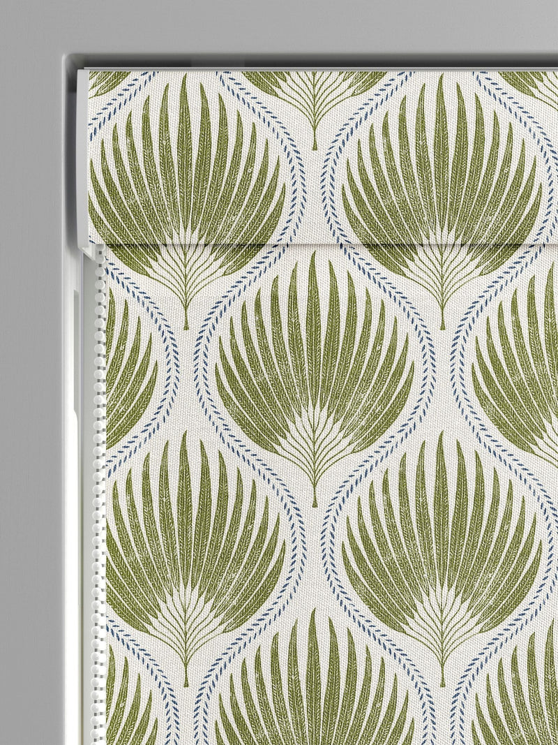Poale Green Poale Roman blind with leafy cotton design, UK version