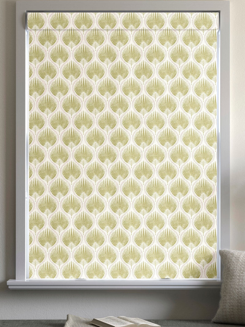 Poale Green Poale Roman blind with leafy cotton design, UK version
