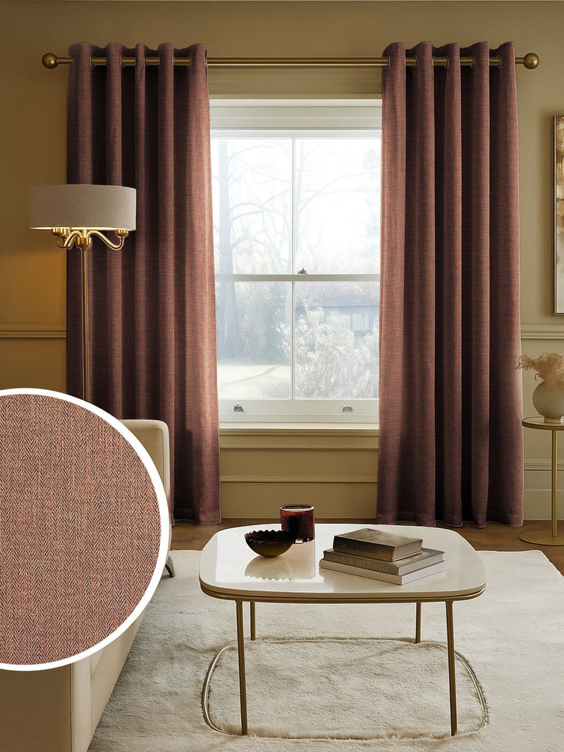 Orange herringbone made to measure curtains - British product