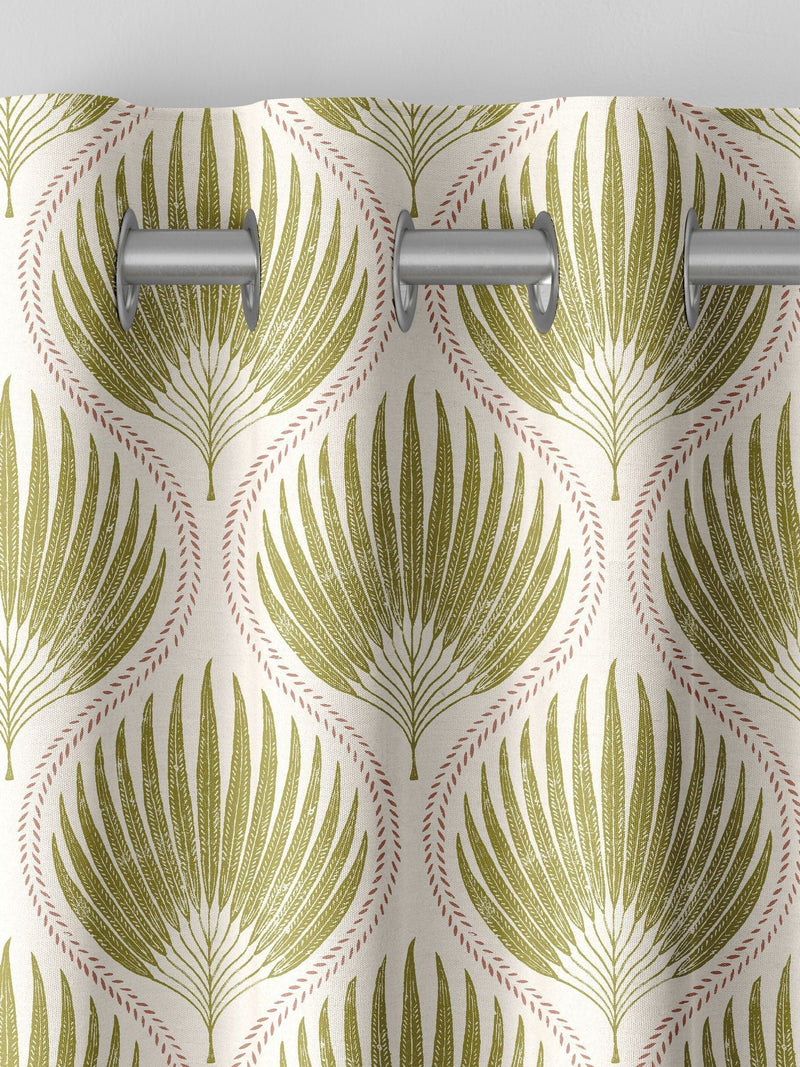 Poale green cotton curtains leaf print, UK version