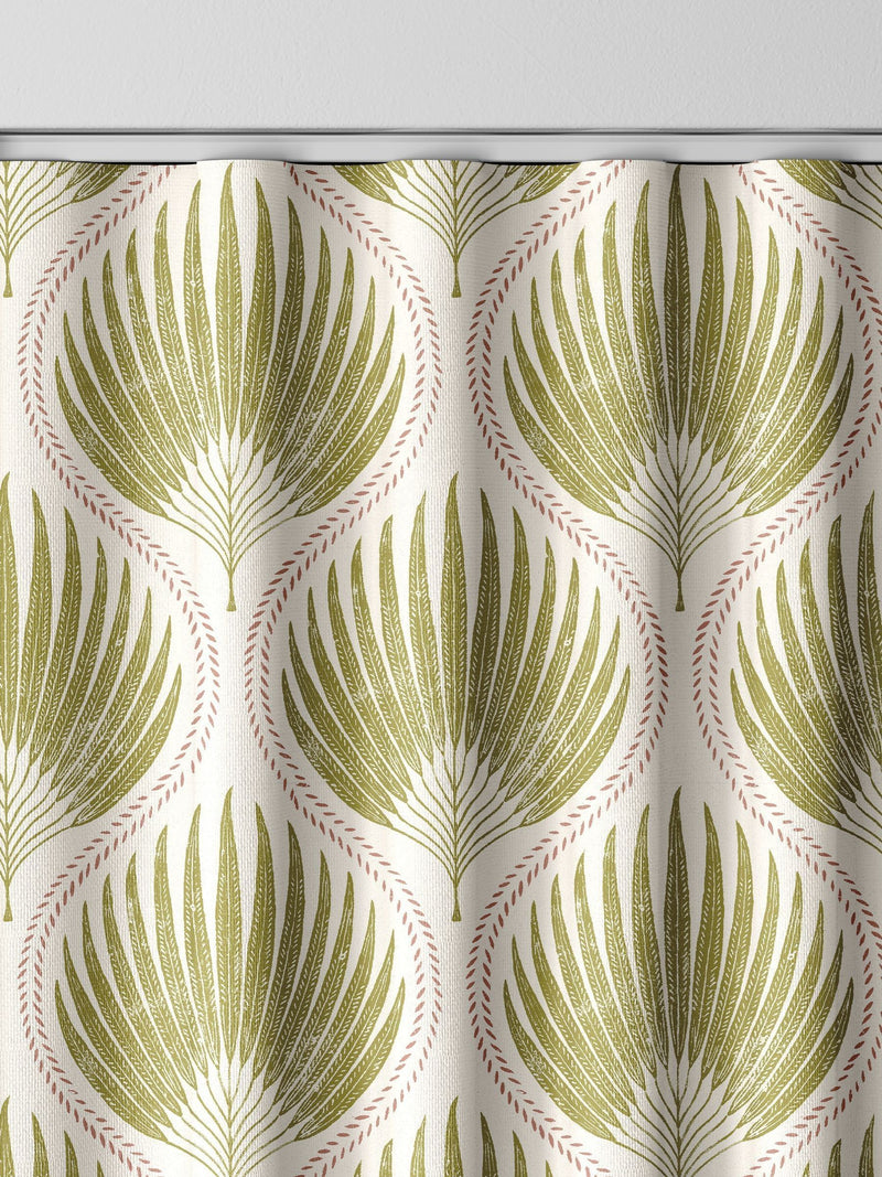 Poale green cotton curtains leaf print, UK version