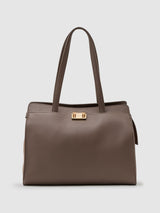 Next Reiss Taupe Delphine Grained Leather Tote Bag- Buy online at McGrocer