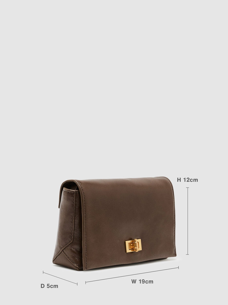 Reiss Aletta taupe leather twist-lock shoulder bag - British product