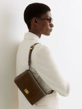 Reiss Aletta taupe leather twist-lock shoulder bag - British product