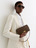 Reiss Aletta taupe leather twist-lock shoulder bag - British product