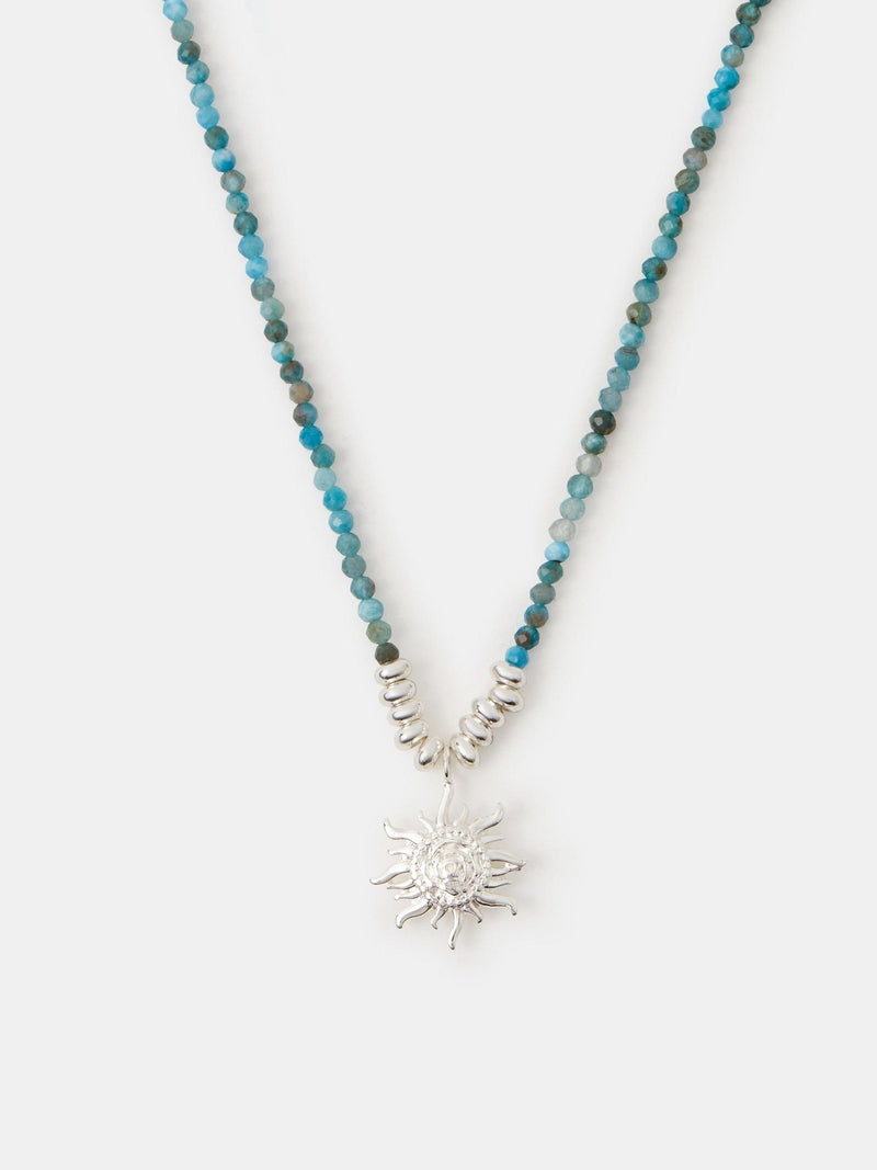 Silver Sterling Plated Bead Sun Pendant Necklace with Apatite Beads