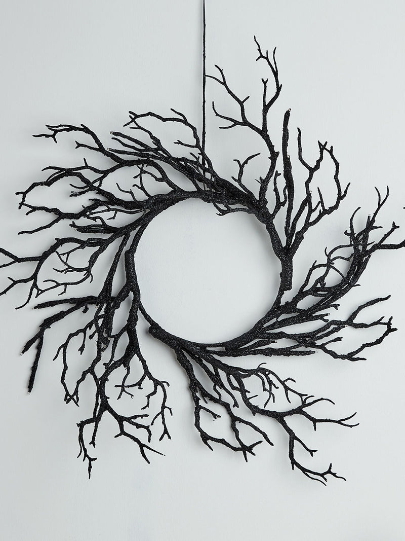 Lights4fun pre-lit black twig Halloween wreath 40cm, UK version