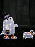 Lights4fun white ghost walking dog LED decoration 50cm - British product