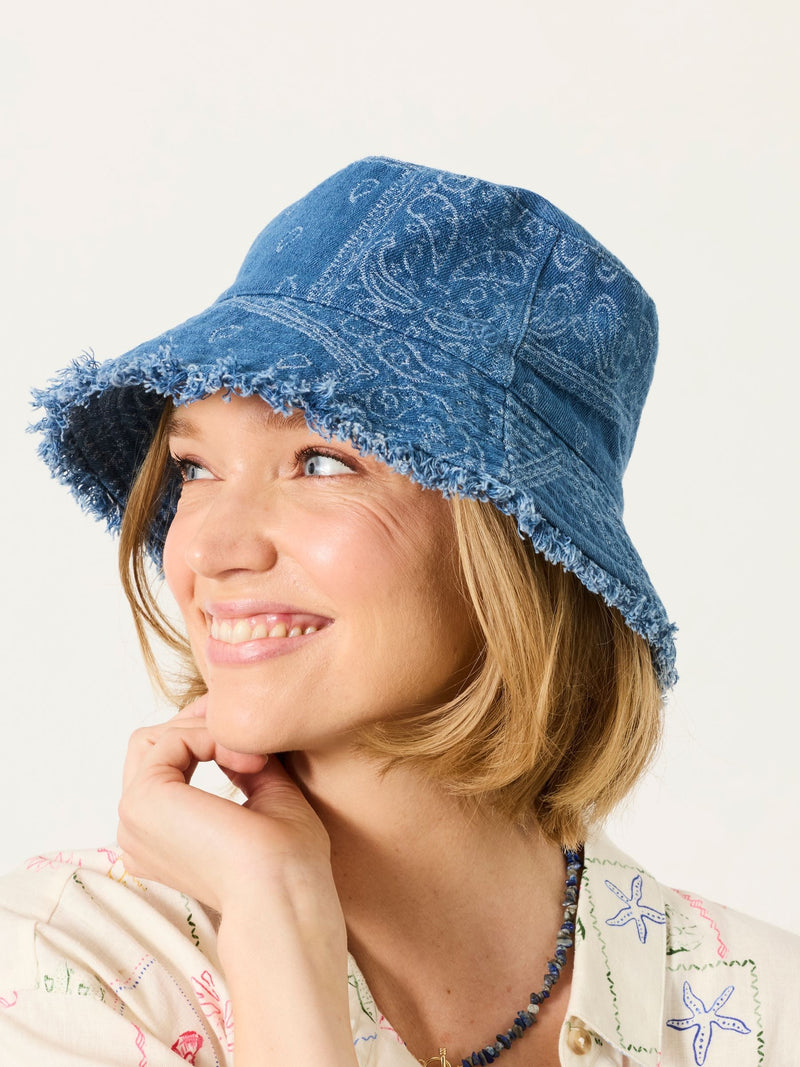 FatFace blue bandana denim bucket hat, UK version