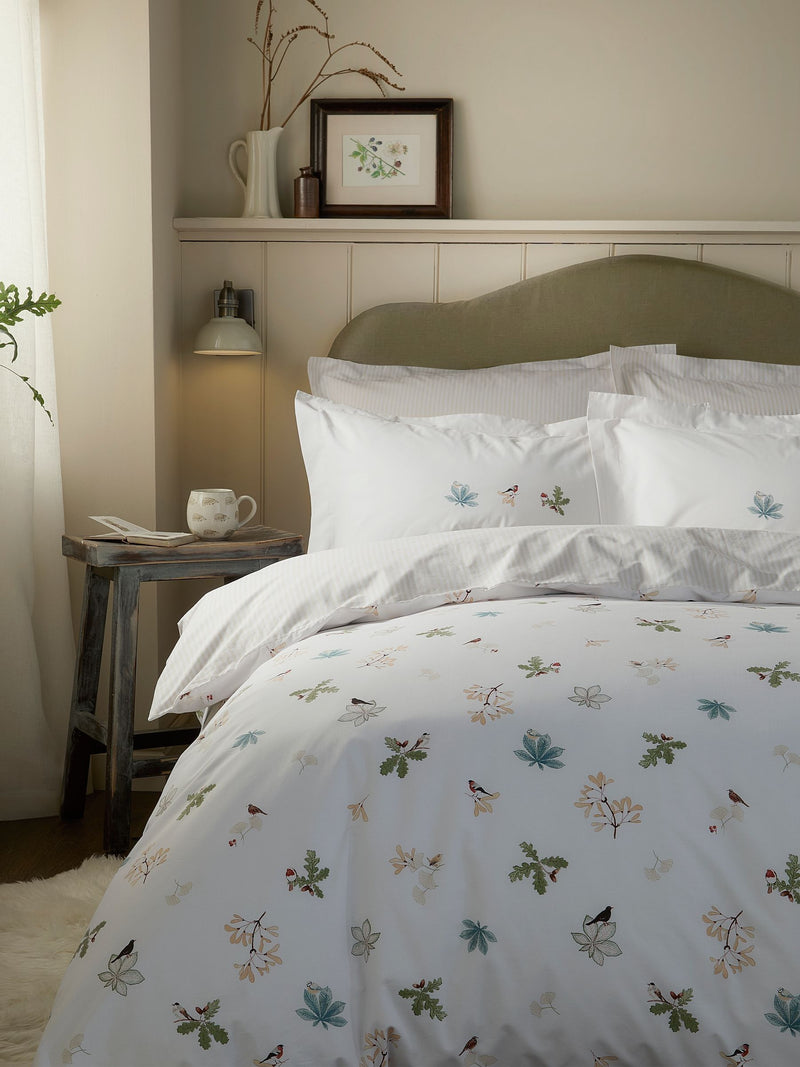 Sophie Allport White Orchard Birds 200 Thread Count Duvet Cover and Pillowcase Set