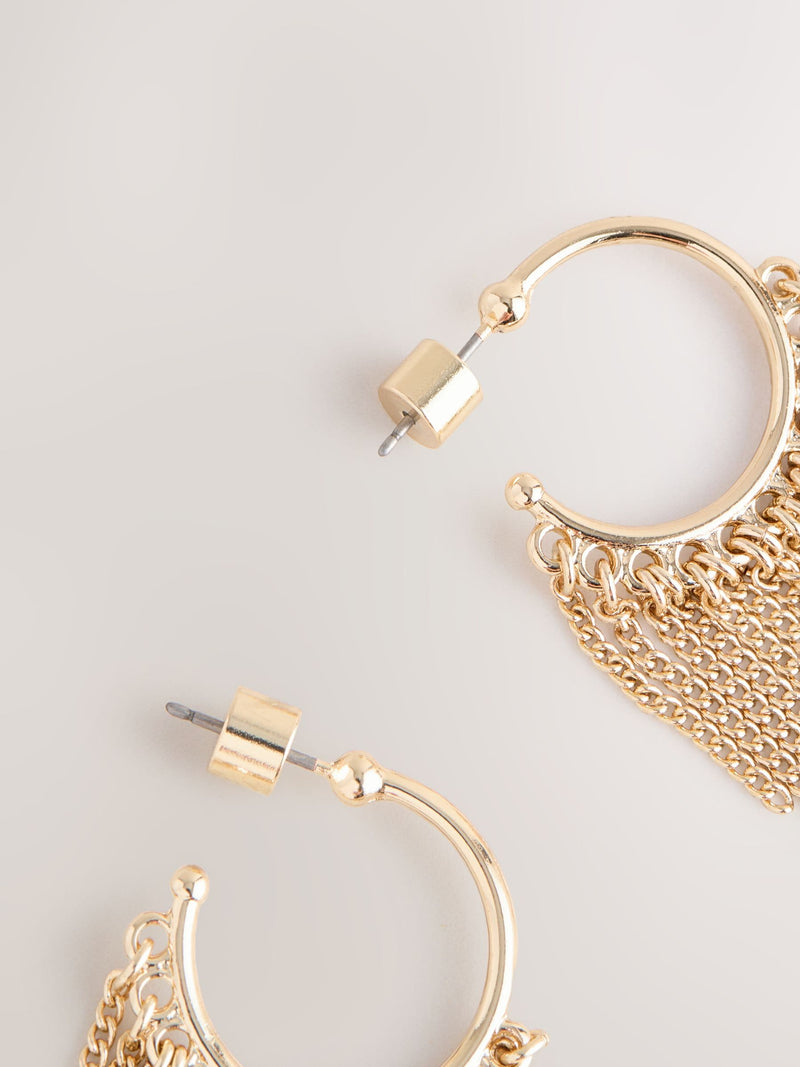 Gold tone tassel chain hoop earrings, UK version