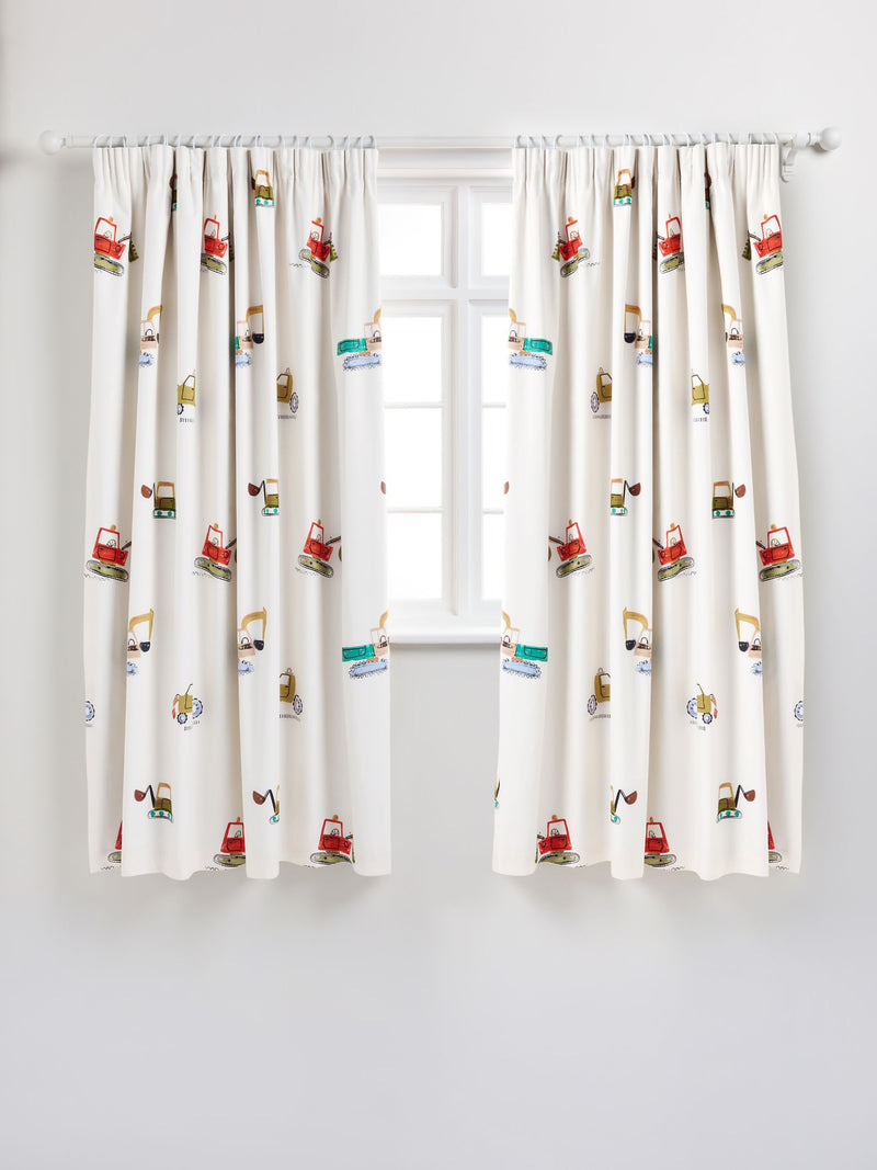 Neutral Diggers pencil pleat blackout curtains, imported from the UK
