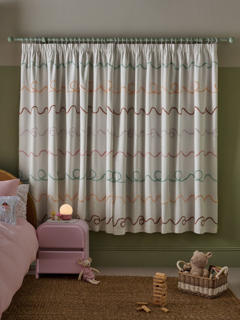 Bright tufted blackout curtains orange pink pencil pleat (British brand)