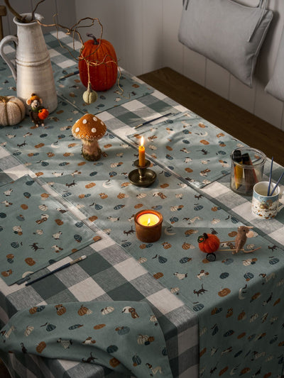 Next Sophie Allport Soft Teal Paws & Pumpkins Cotton Table Runner 280cm x 35cm- Buy online at McGrocer