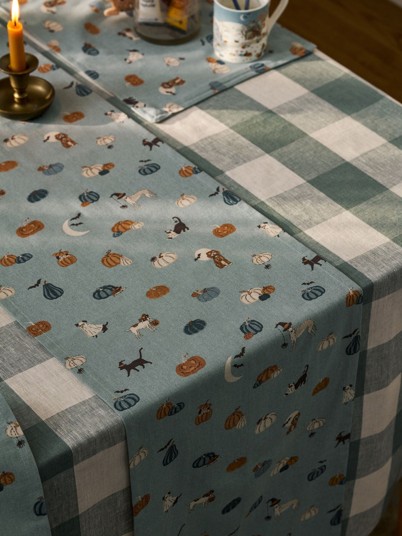 Sophie Allport Soft Teal Paws & Pumpkins table runner 280cm x 35cm (British brand)