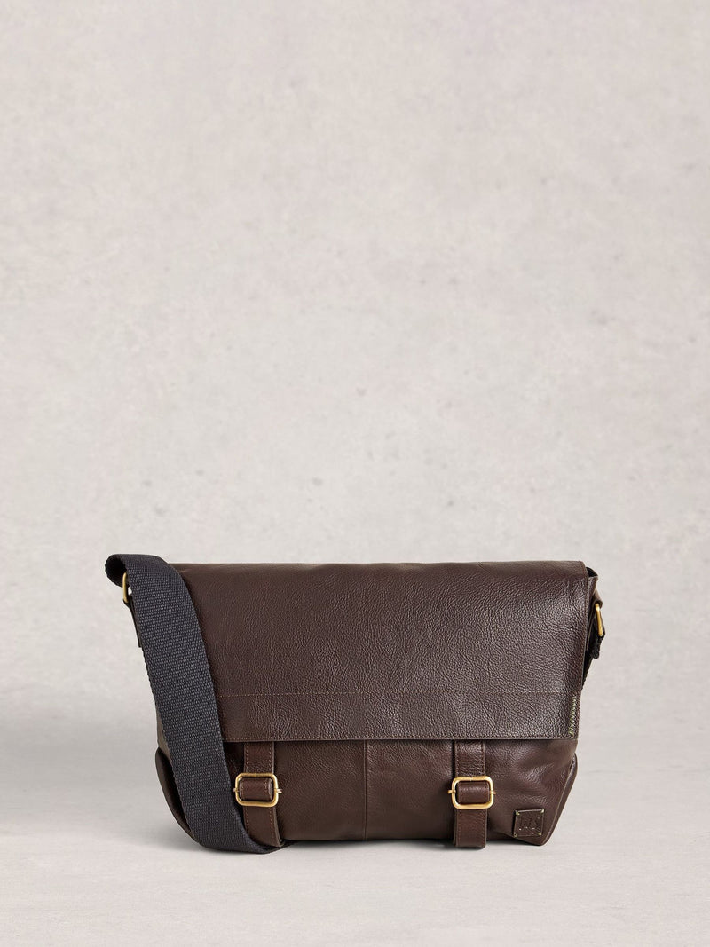 White Stuff brown Connor leather messenger bag, imported from the UK