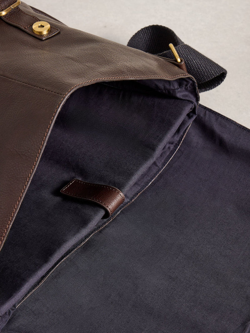 White Stuff brown Connor leather messenger bag, imported from the UK