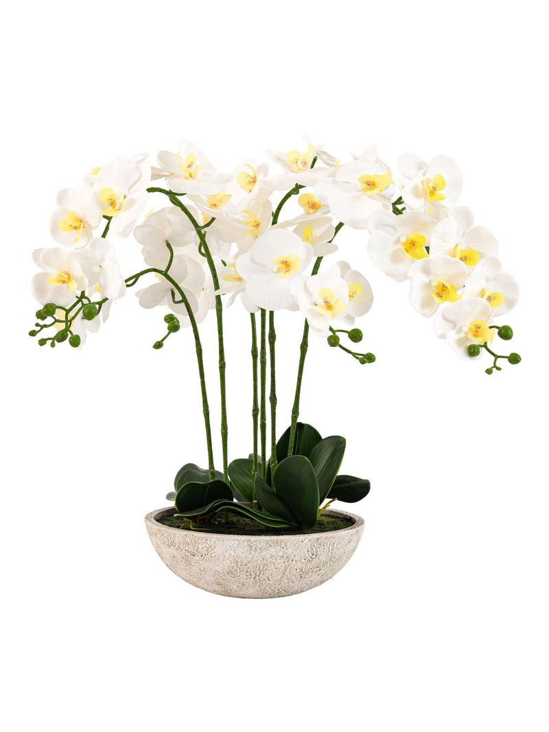 Gallery Home white oversized orchid in cement style pot 65cm, UK version