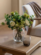 Next Gallery Home Green Natural Rose and Eucalyptus Floral Arrangement in Glass Vase- Buy online at McGrocer
