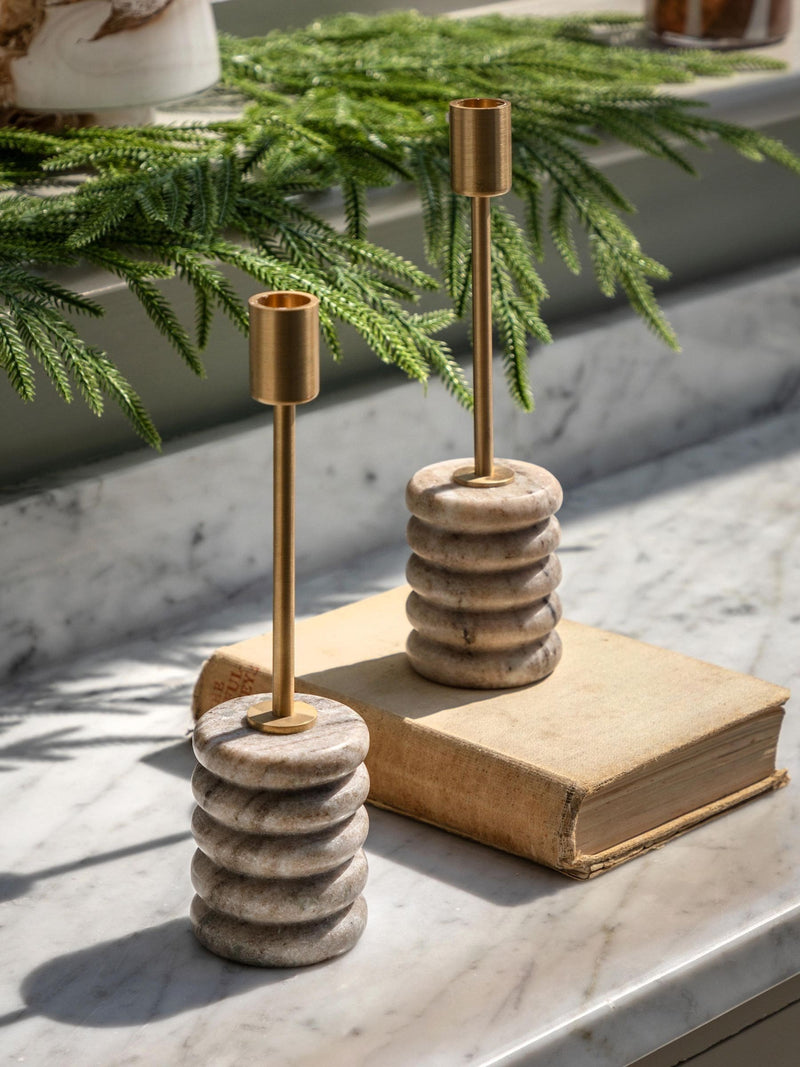 Gallery Home natural marble candle sticks set of 2, UK version