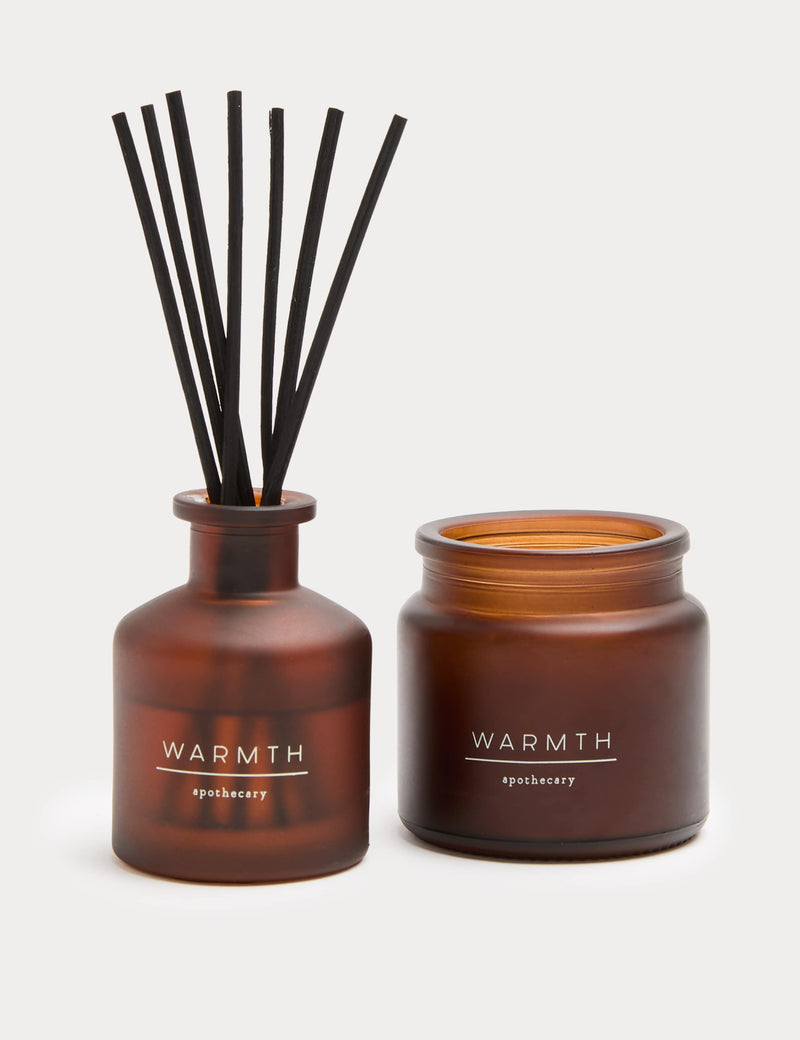Warmth Mini Scenting Set candle and reed diffuser set with woody fragrance (British brand)