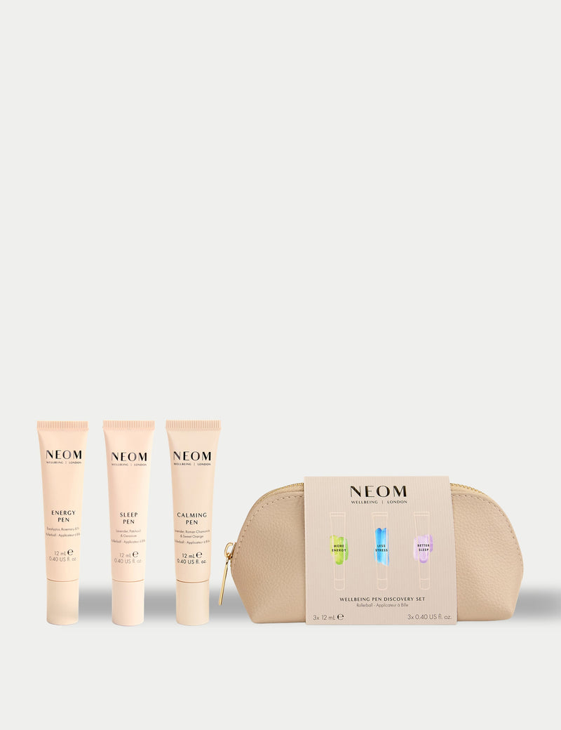 NEOM Wellbeing Pen Discovery Set three 12ml aromatherapy pens, imported from the UK