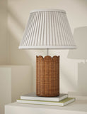 Wicker scalloped table lamp with pleated shade 41cm (British brand)