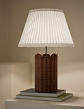 Wicker scalloped table lamp with pleated shade 41cm (British brand)