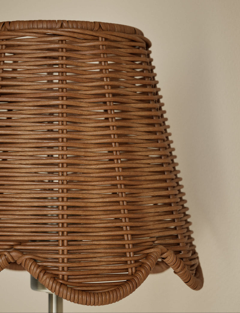 Wicker scalloped wall light with antique brass finish, UK version