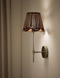Wicker scalloped wall light with antique brass finish, UK version