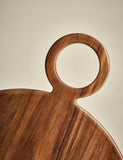 Round acacia wood serving board with handle (British brand)