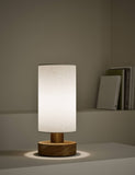 Wooden table lamp 28cm with textured shade, imported from the UK