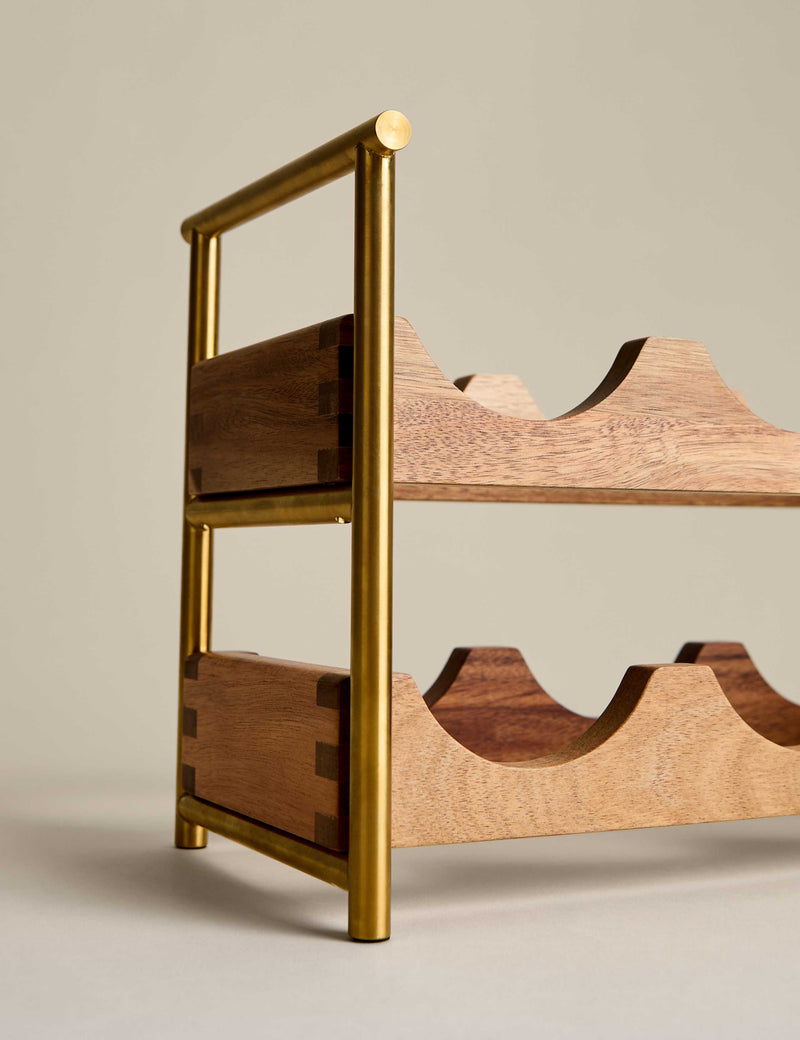 Wooden wine rack six bottle with gold legs, imported from the UK