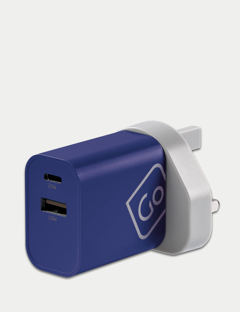 USB charger with A and C ports (British brand)