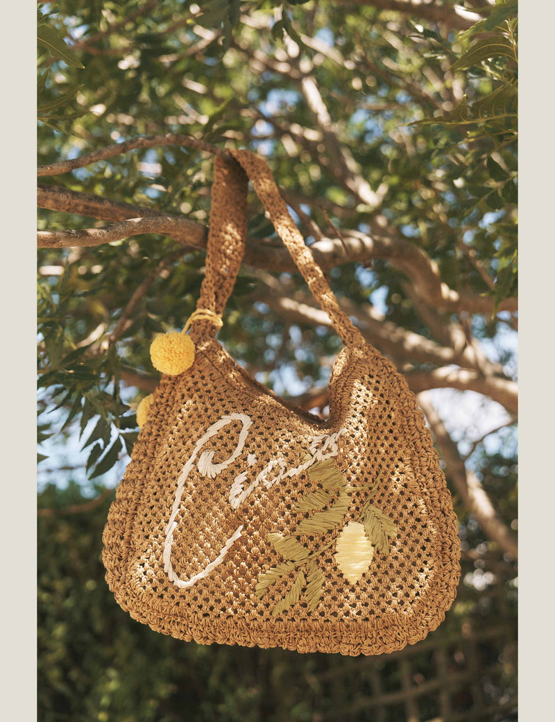 Monsoon woven embroidered shoulder bag with pom pom charm - British product