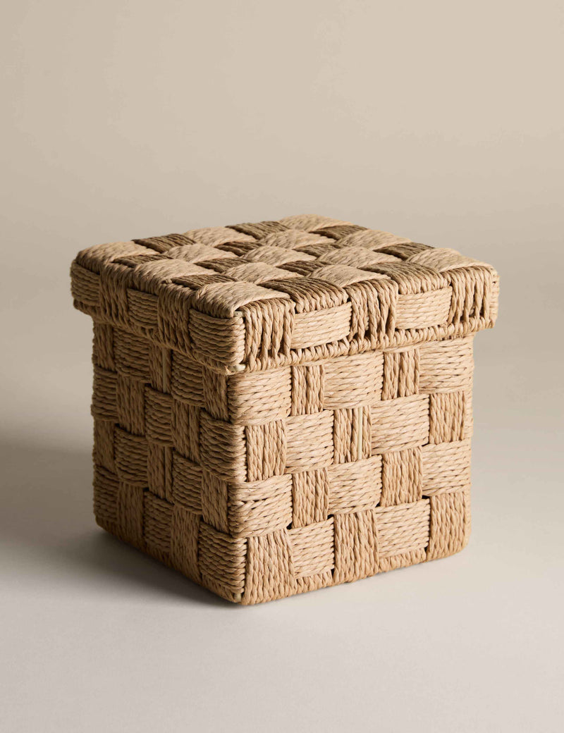 Woven jute small square storage box with lid, UK version