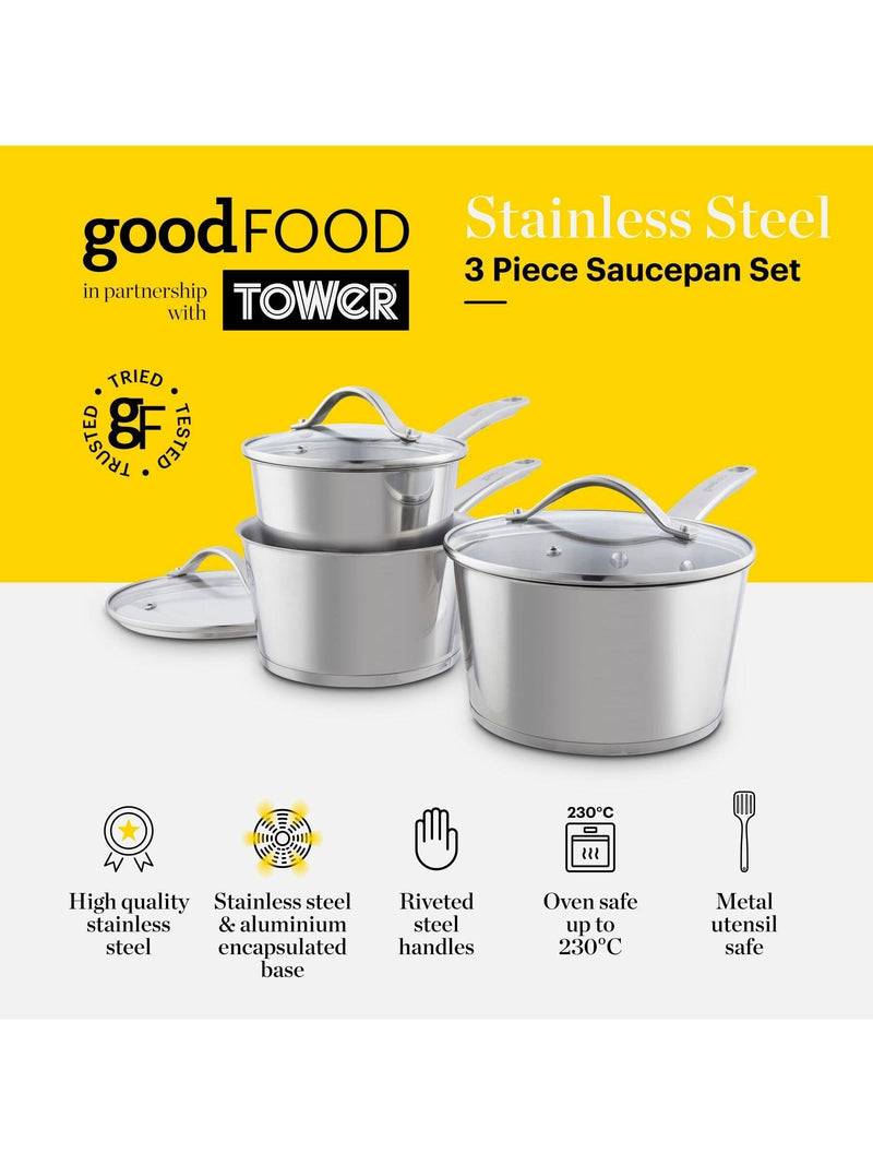 Good Food 3 Piece Stainless Steel Saucepan Set