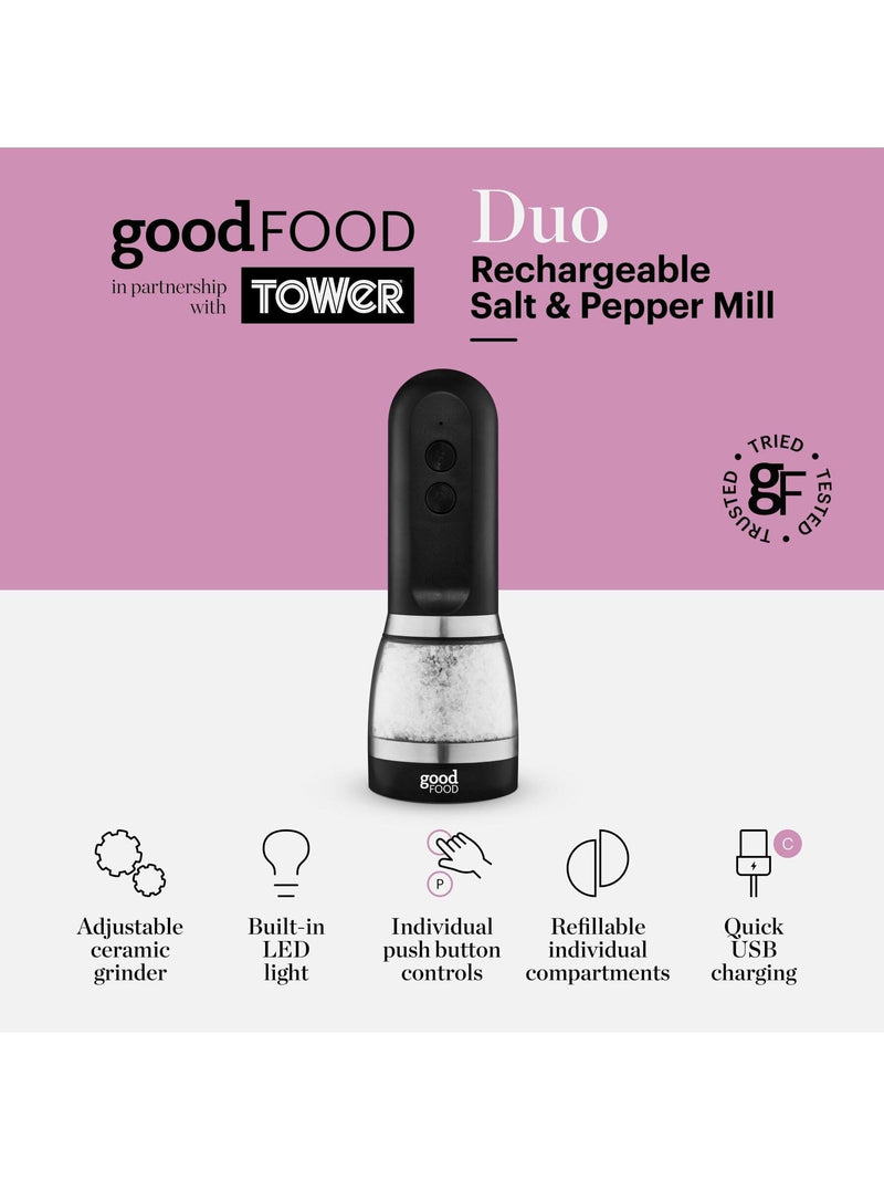 Good Food black duo salt and pepper mill, imported from the UK