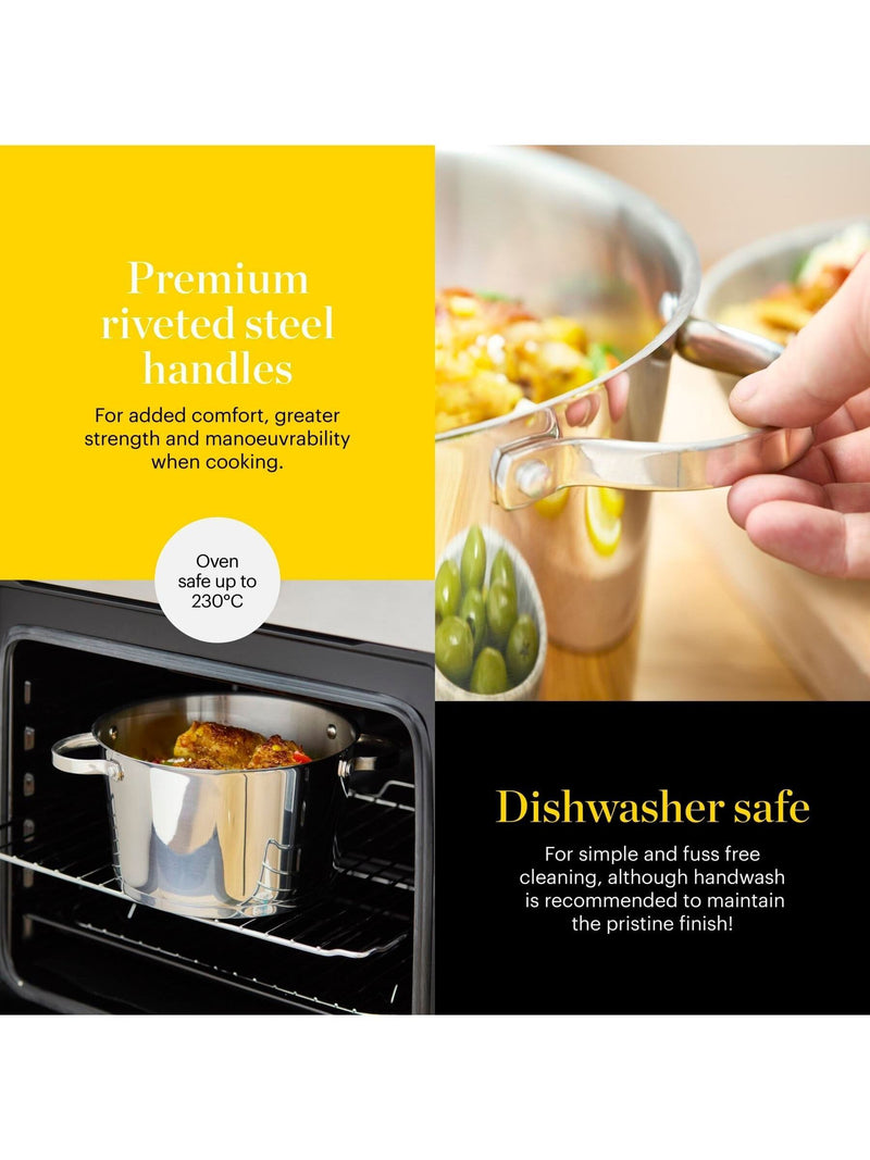 Good Food Stainless Steel Casserole Pan with Tempered Glass Lid