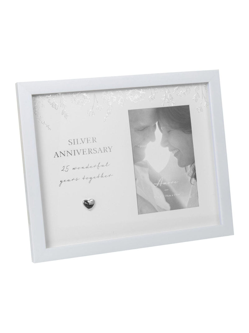 Widdop White Amore Silver Anniversary Frame holding 4 x 6 photo (British brand)
