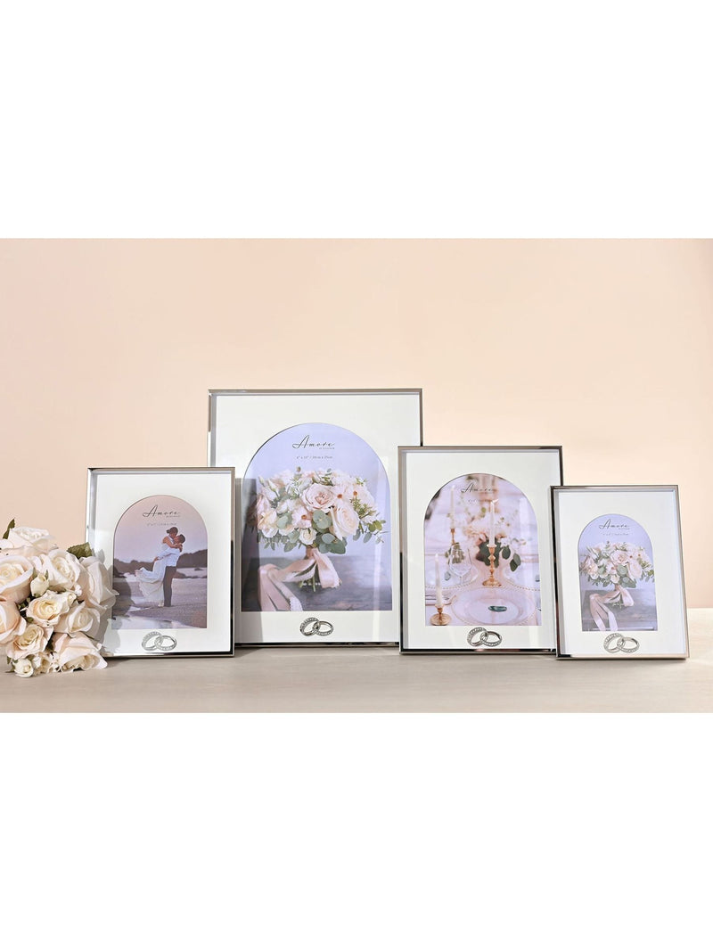 Widdop Silver Amore Box Arch Photo Frame with Rings for 6 x 8 photos (British brand)