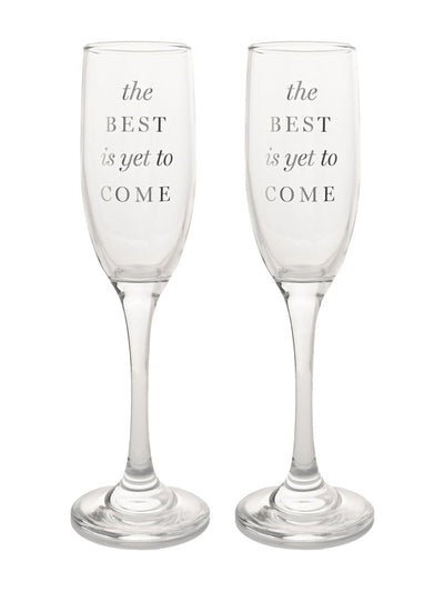 Next Amore By Juliana Set of 2 Clear 'The Best is Yet to Come' Champagne Flutes- Buy online at McGrocer