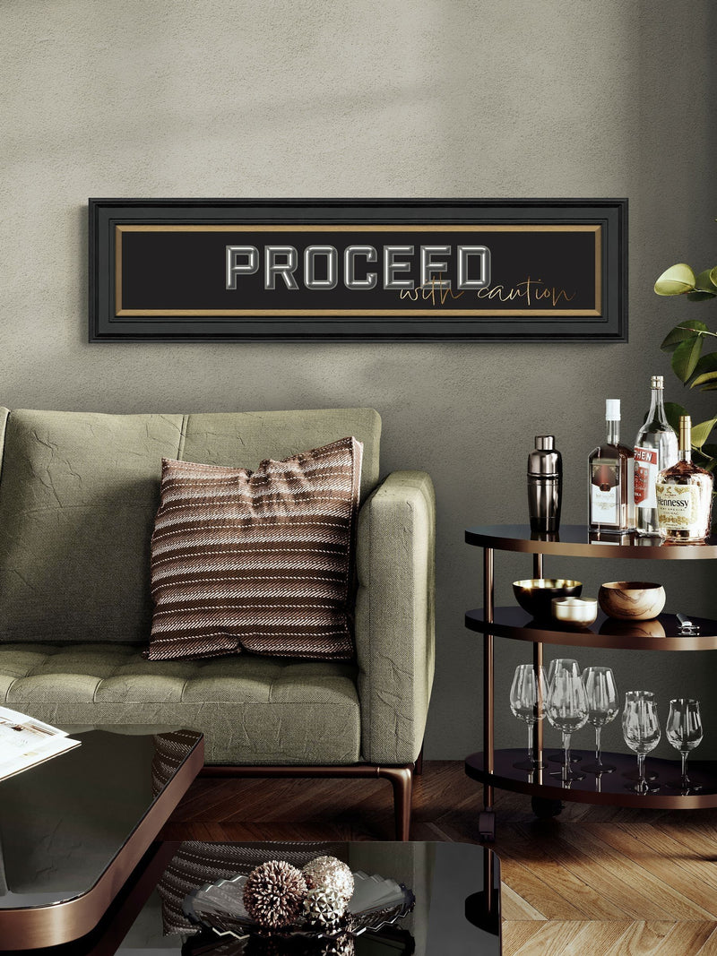 Artko Black Proceed with Caution framed art 29x109x3cm - British product