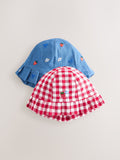Embroidered strawberry baby bucket hats 2 pack denim and gingham (British brand)