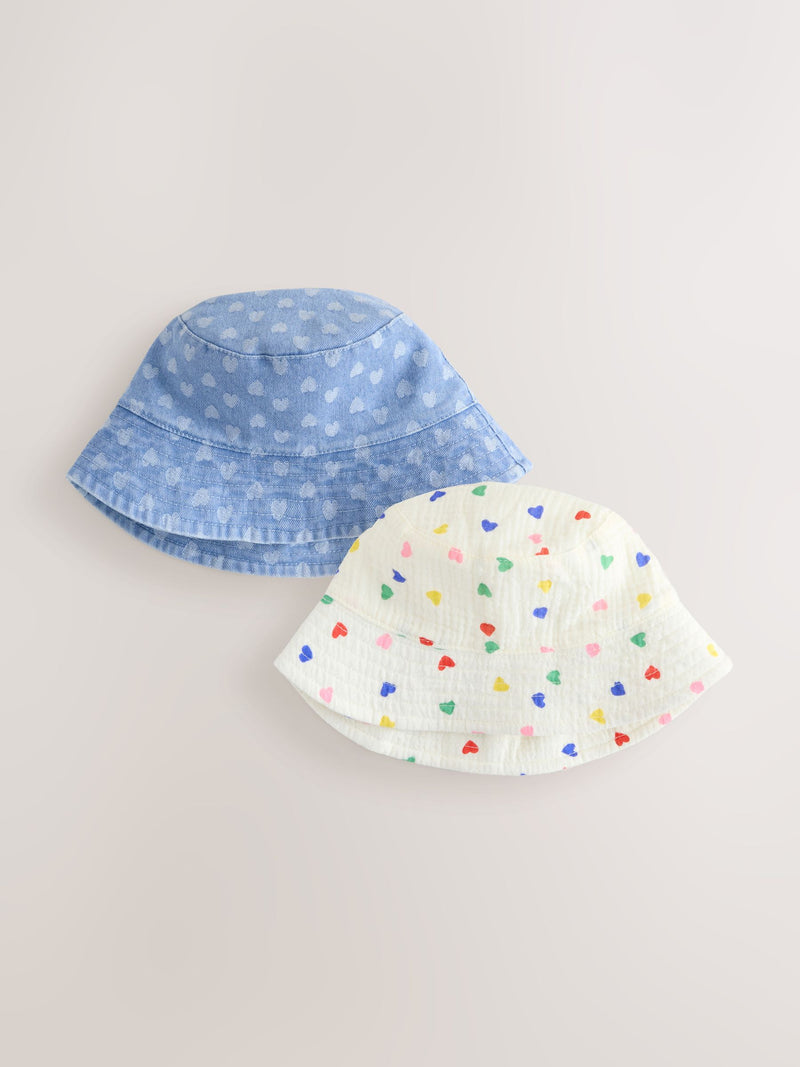 Baby bucket hats 2 pack white blue heart prints, UK version