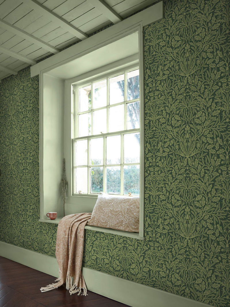 William Morris Garden Green Acorn wallpaper sample A4 (British brand)