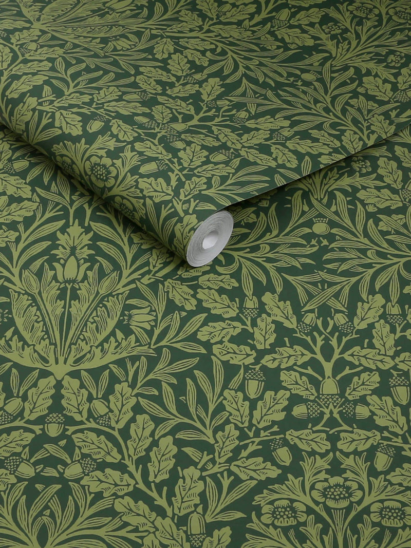 William Morris Garden Green Acorn wallpaper sample A4 (British brand)
